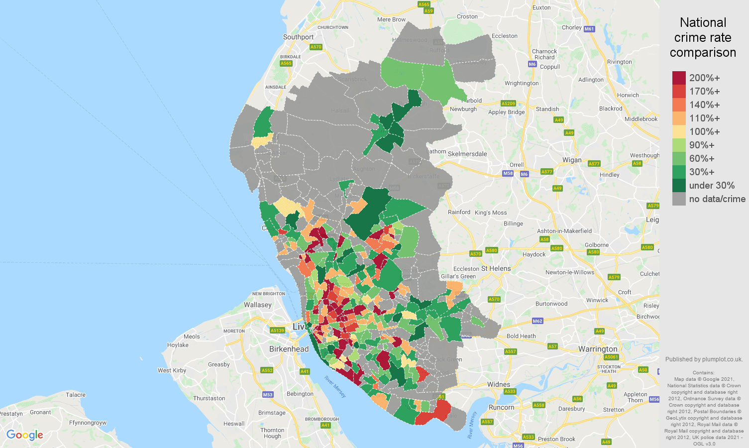 Liverpool robbery crime rate comparison map