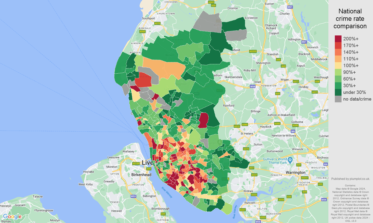 Liverpool vehicle crime rate comparison map