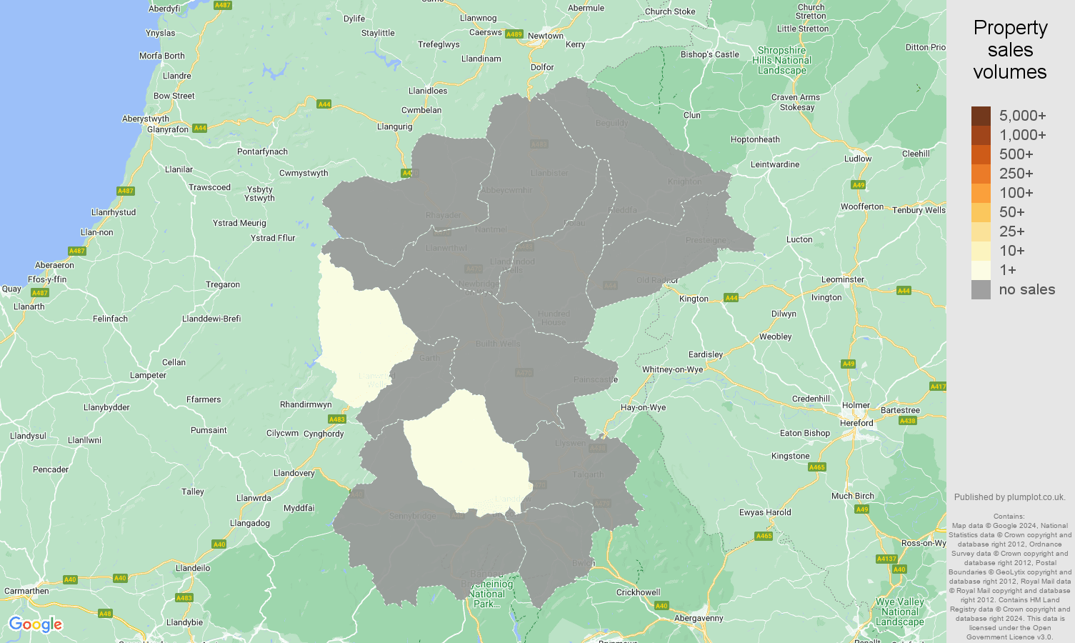 Llandrindod Wells map of sales of new properties