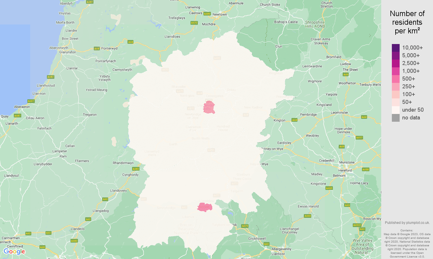 Llandrindod Wells population density map