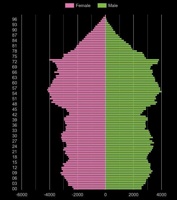 Llandudno population pyramid by year