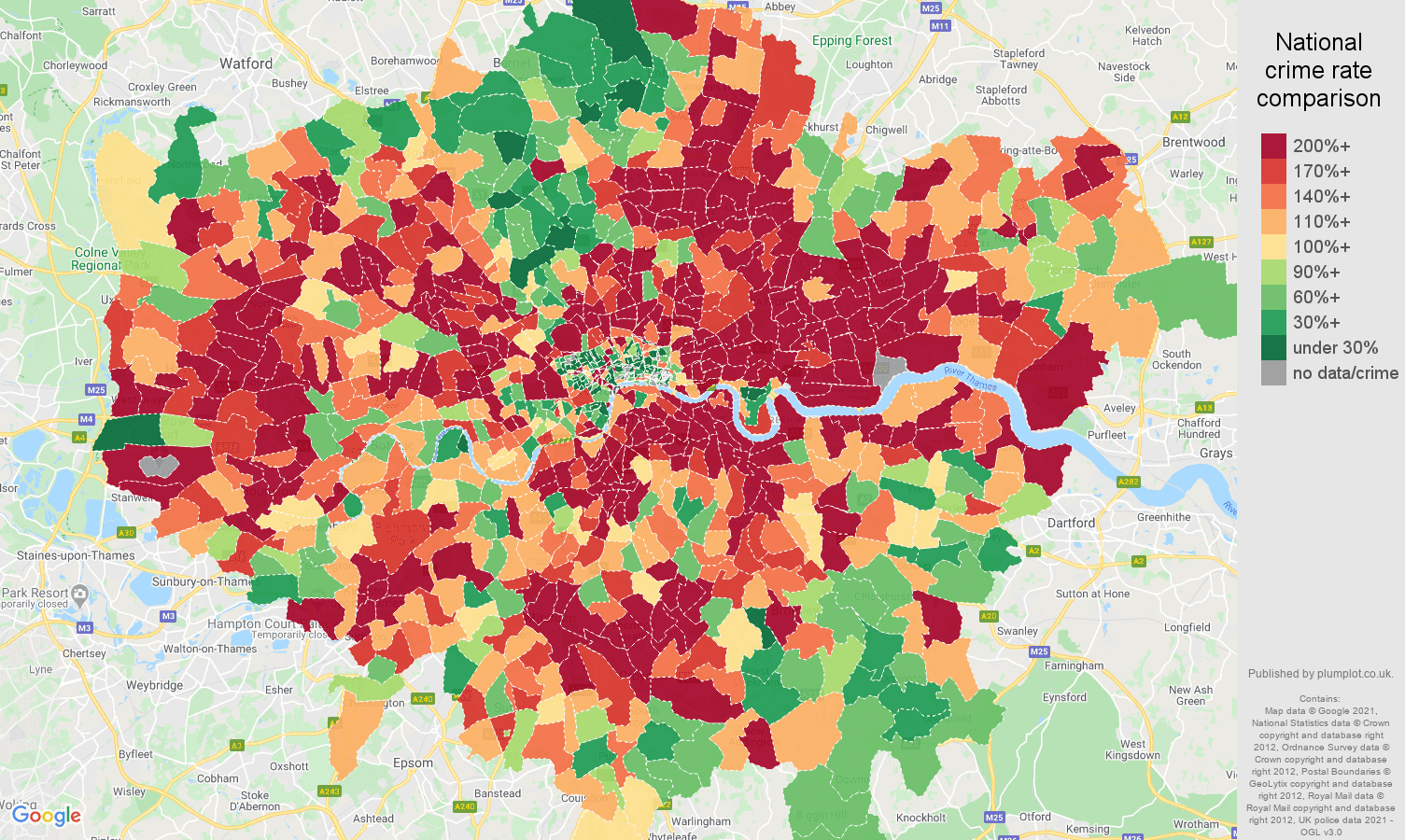 London drugs crime rate comparison map