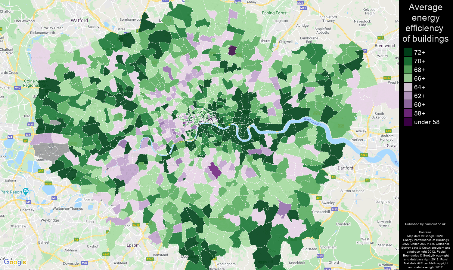 London map of energy efficiency of flats