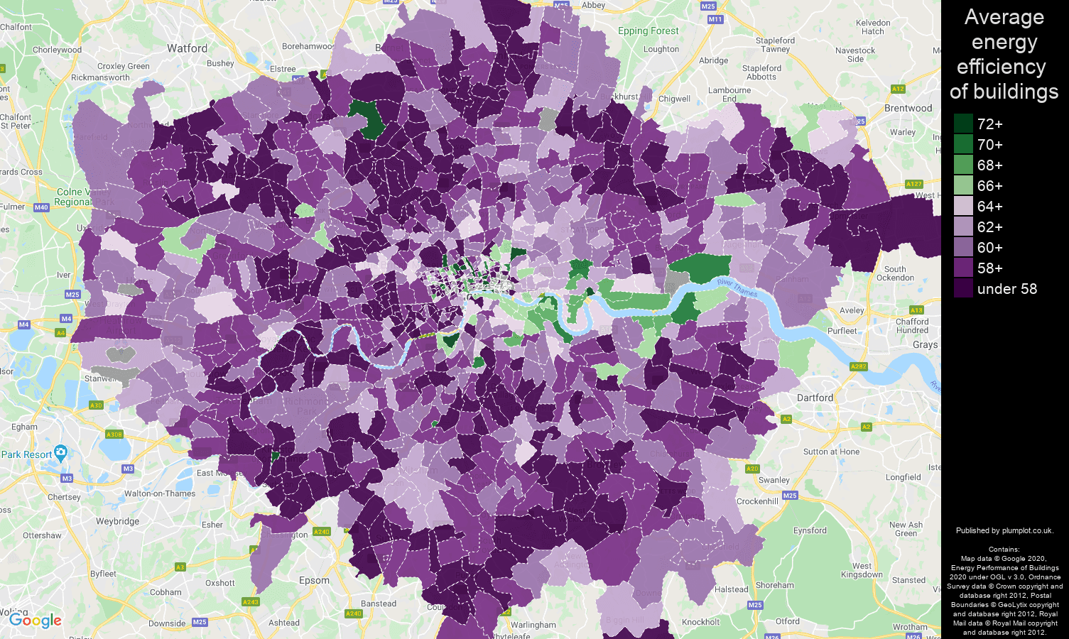 London map of energy efficiency of houses