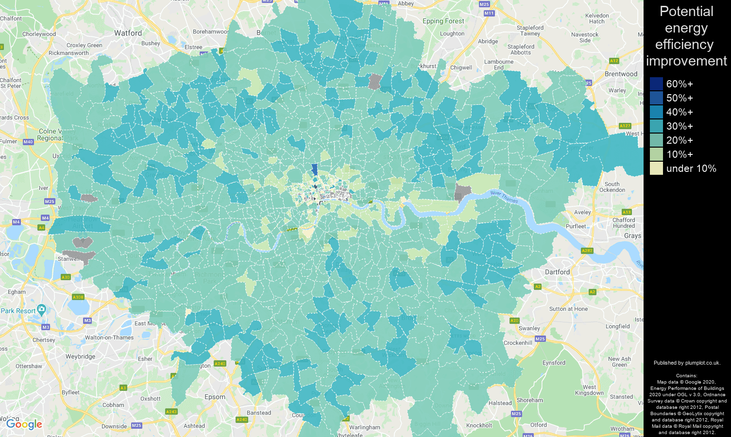 London map of potential energy efficiency improvement of houses