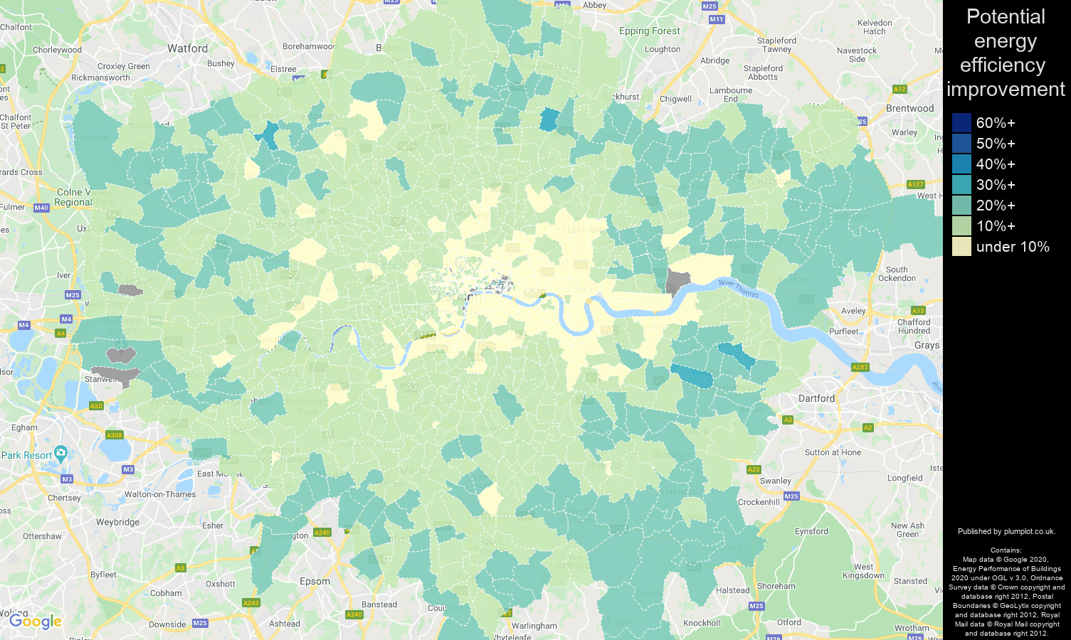 London map of potential energy efficiency improvement of properties