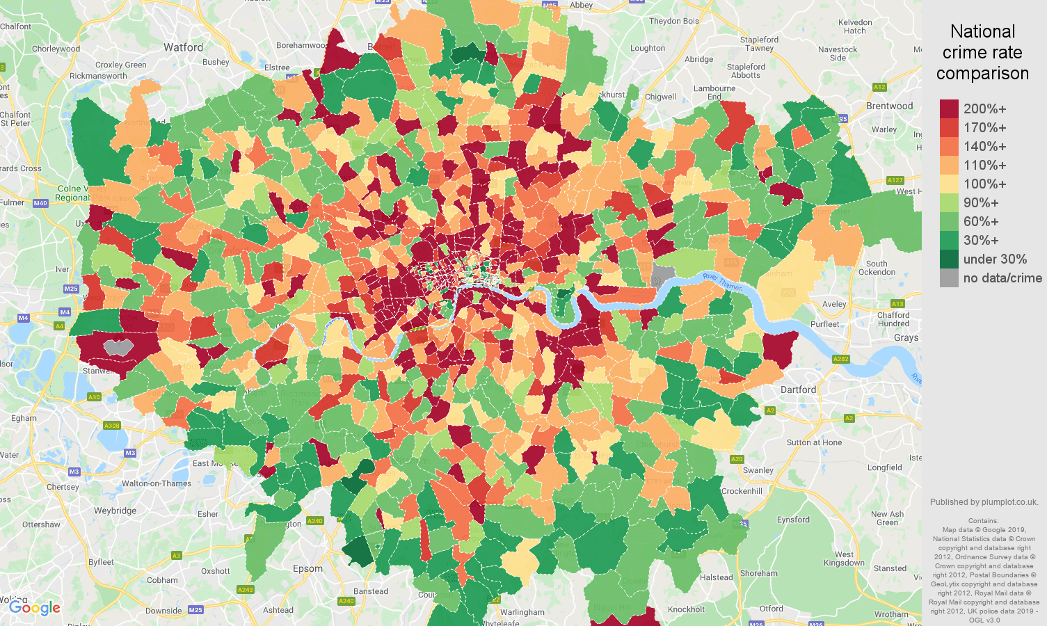 London other theft crime rate comparison map