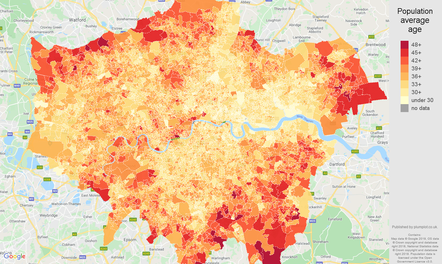 London population average age map