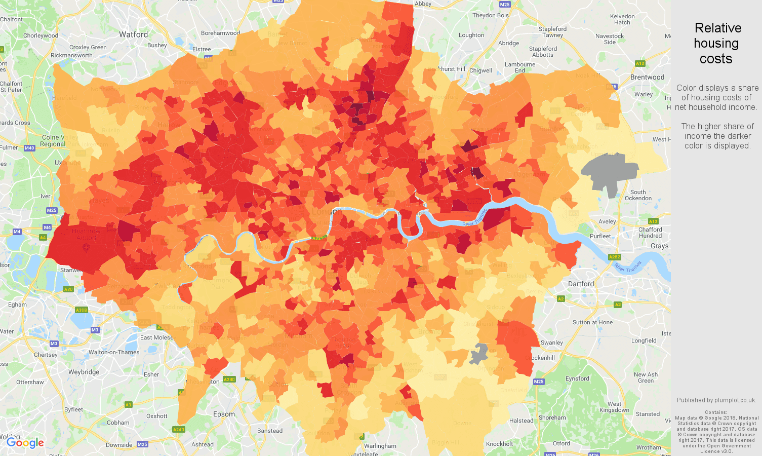 London relative housing costs map