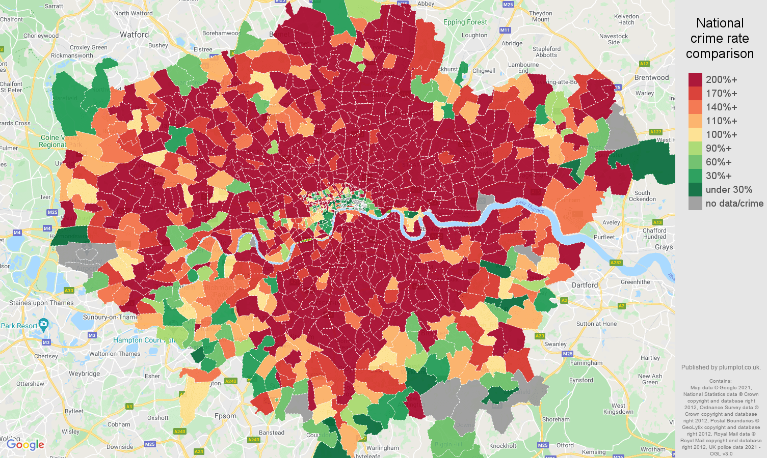 London robbery crime rate comparison map