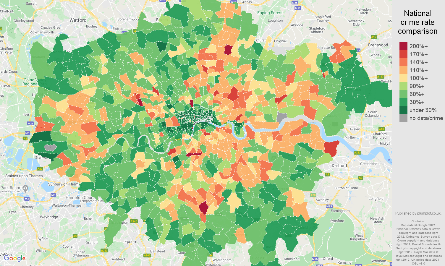 London violent crime rate comparison map