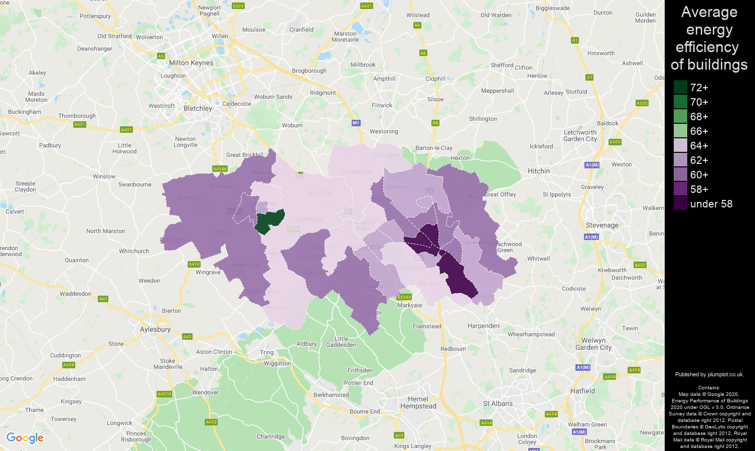 Luton map of energy efficiency of houses