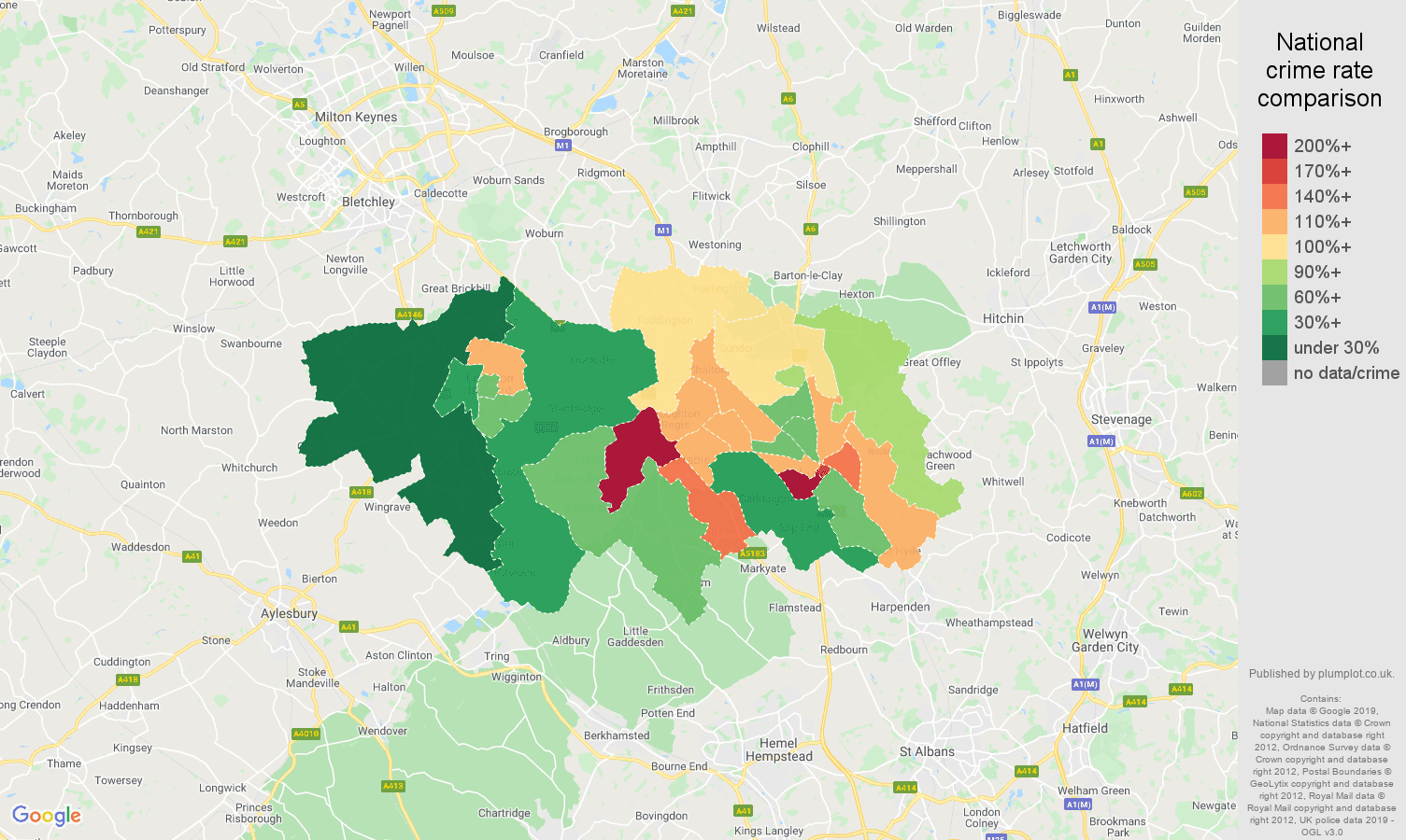 Luton other crime rate comparison map