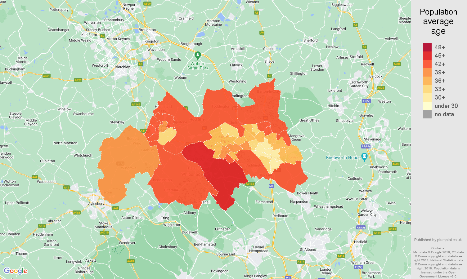 Luton population average age map