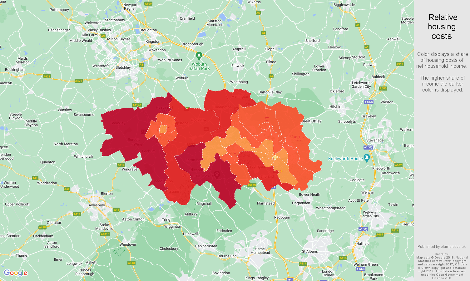 Luton relative housing costs map