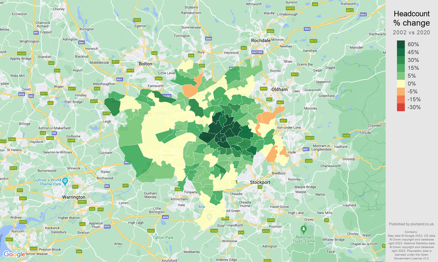 Manchester headcount change map