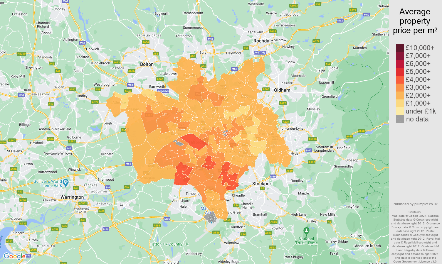 Manchester house prices per square metre map