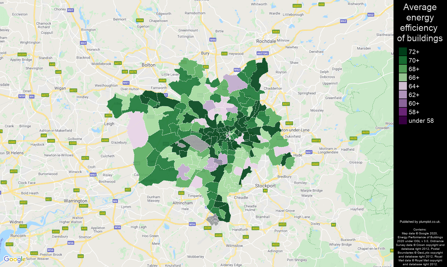 Manchester map of energy efficiency of flats