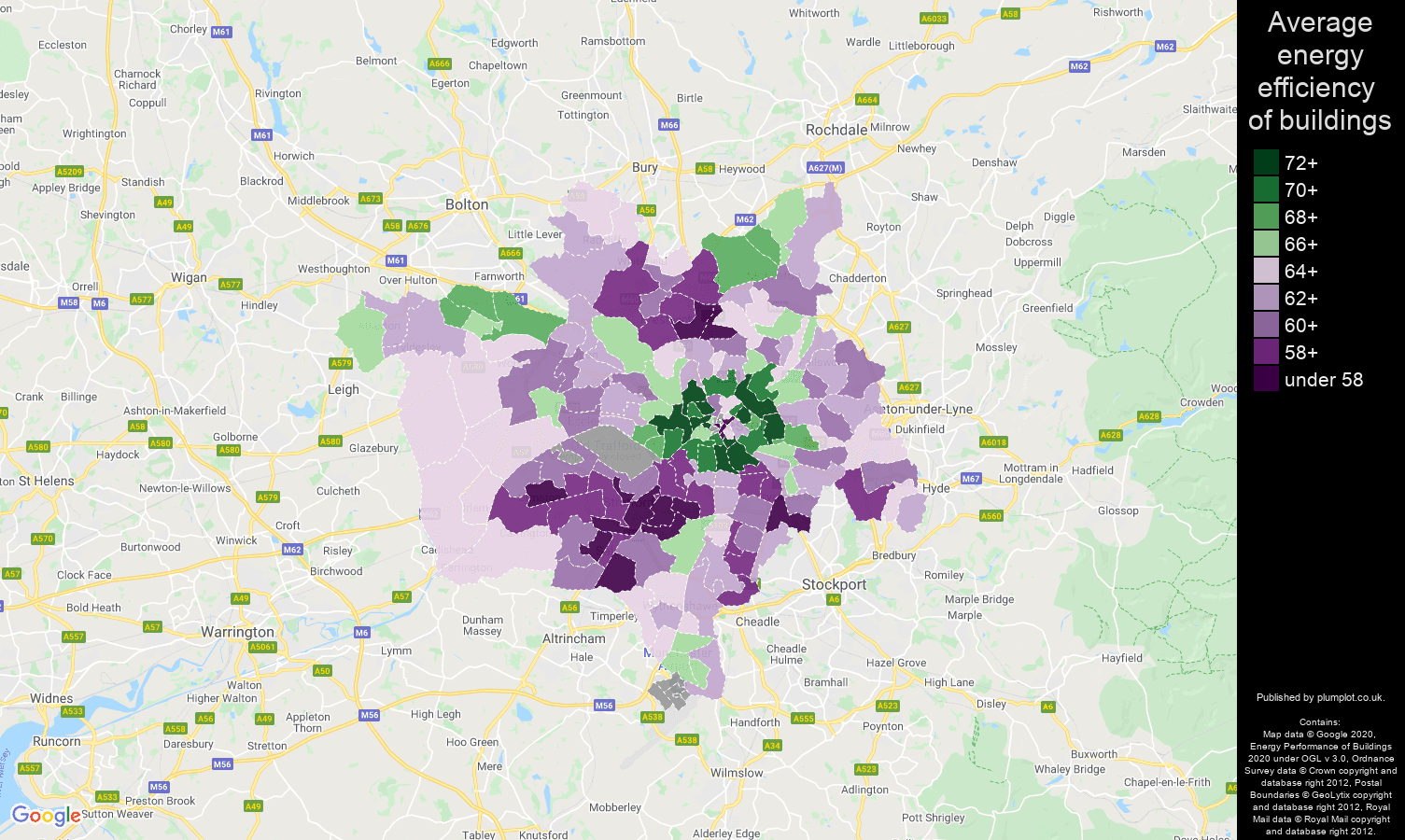 Manchester map of energy efficiency of houses