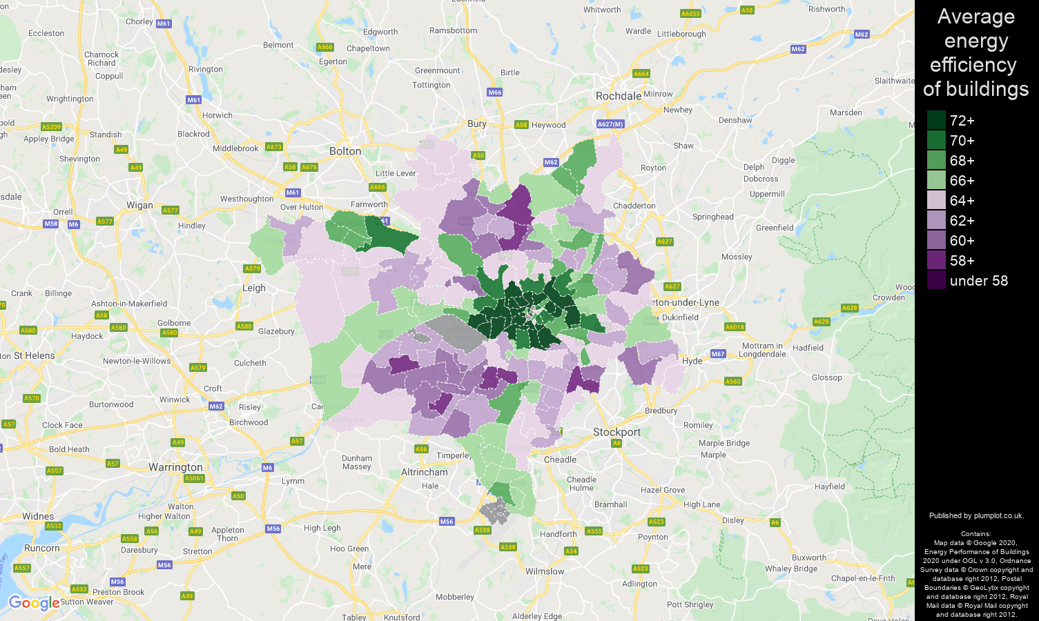 Manchester map of energy efficiency of properties