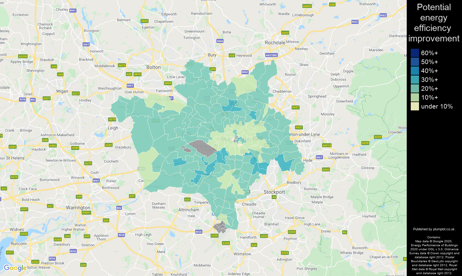 Manchester map of potential energy efficiency improvement of houses