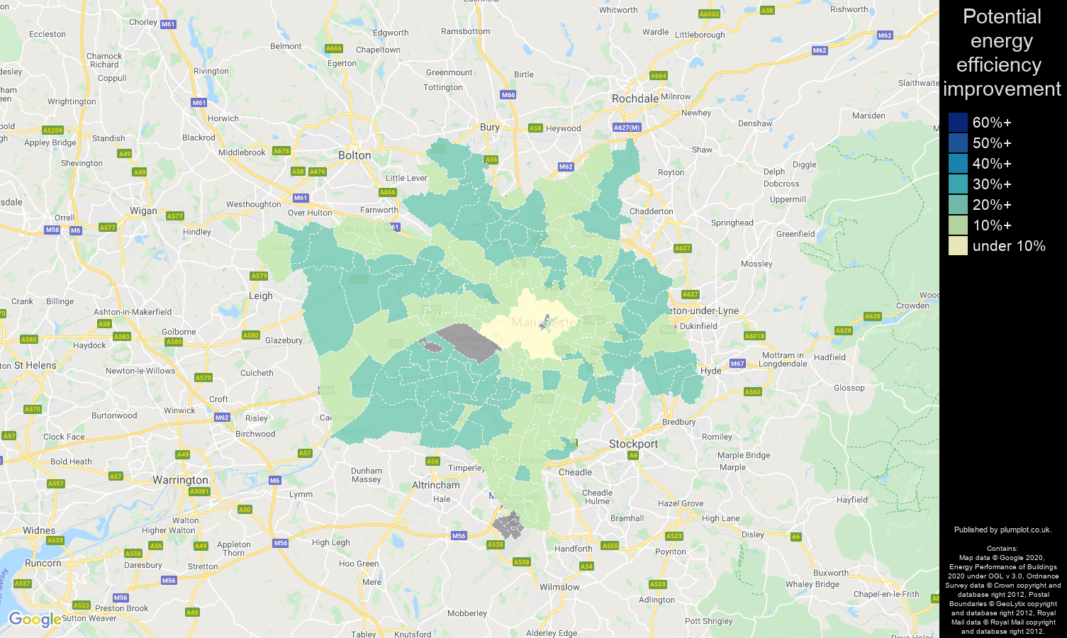 Manchester map of potential energy efficiency improvement of properties