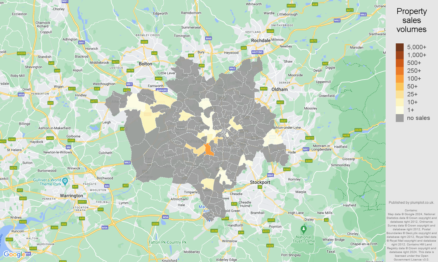 Manchester map of sales of new properties
