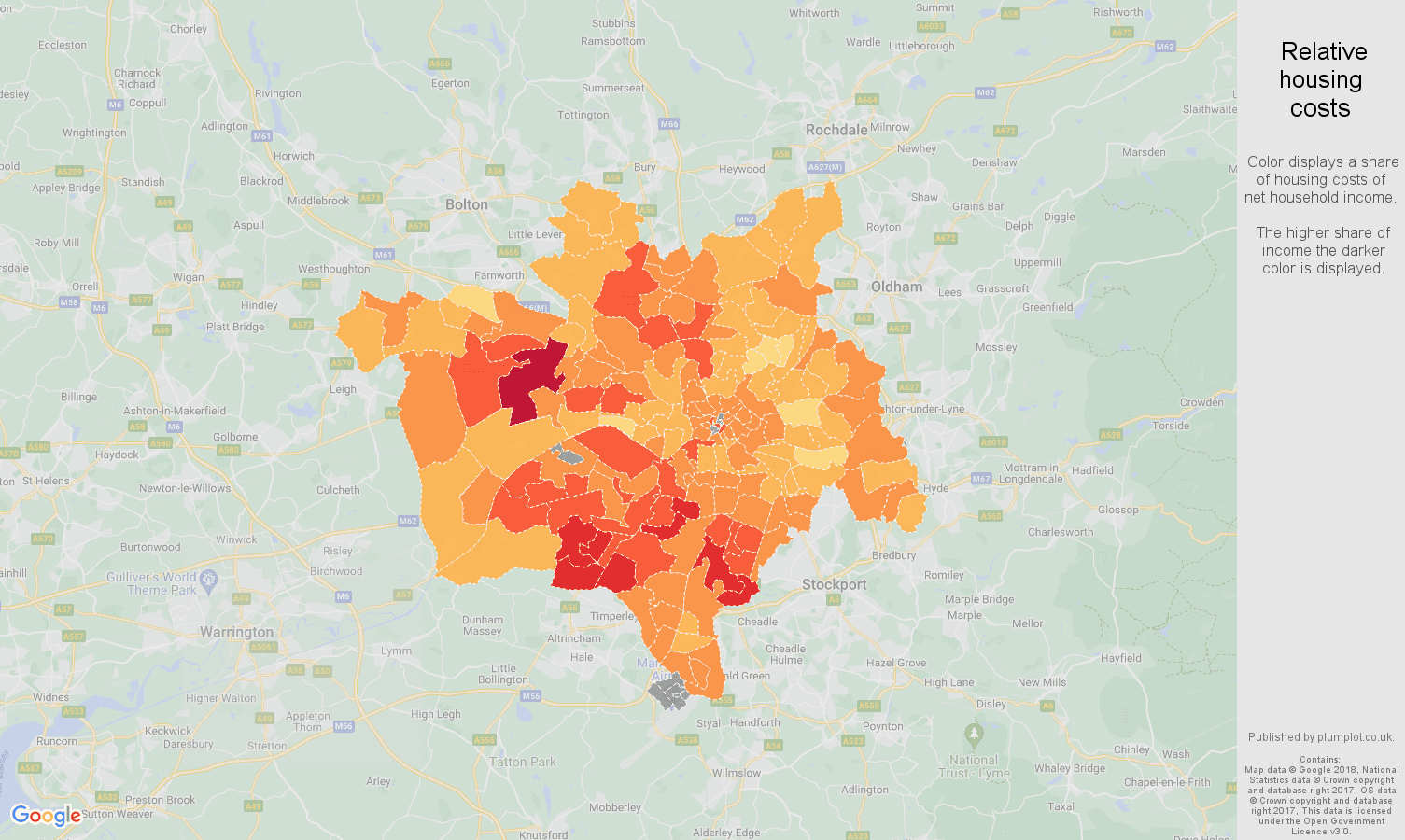 Manchester relative housing costs map