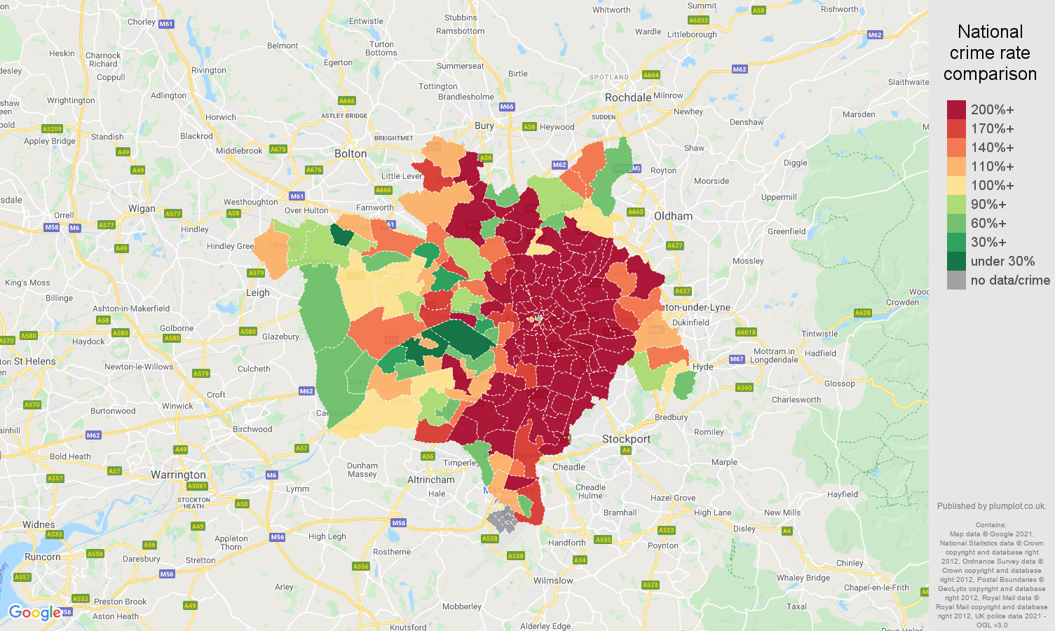 Manchester robbery crime rate comparison map