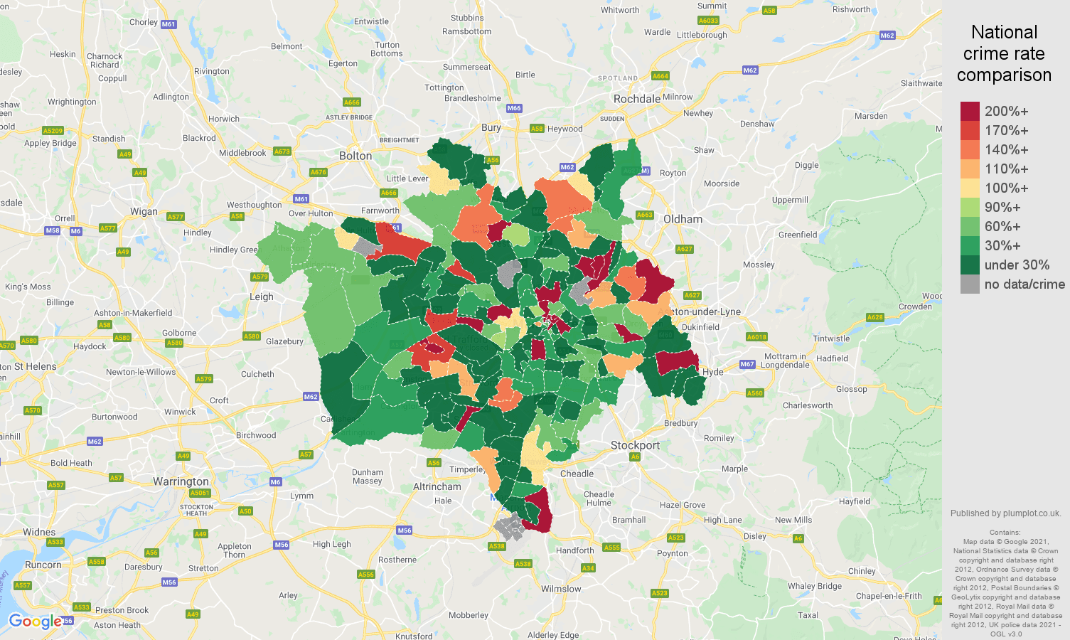 Manchester shoplifting crime rate comparison map