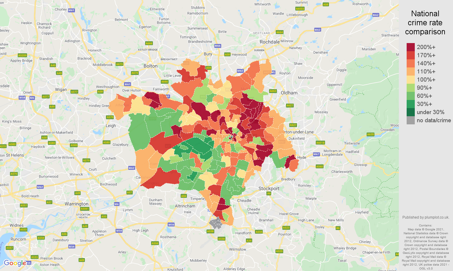 Manchester violent crime rate comparison map