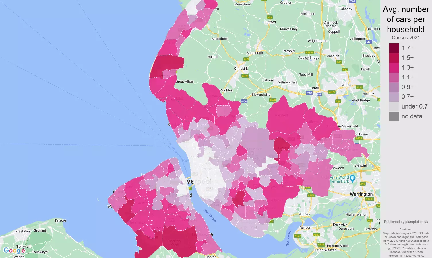 Merseyside cars per household map