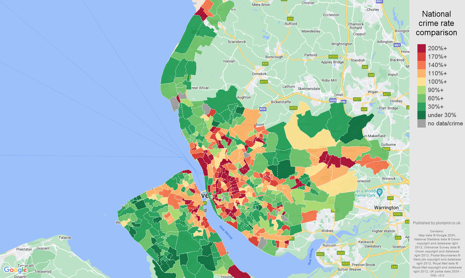 Merseyside crime rate comparison map