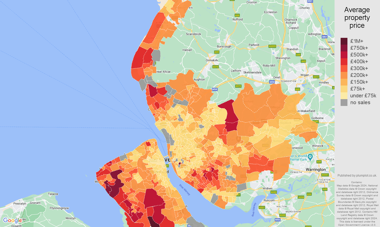 Merseyside house prices map