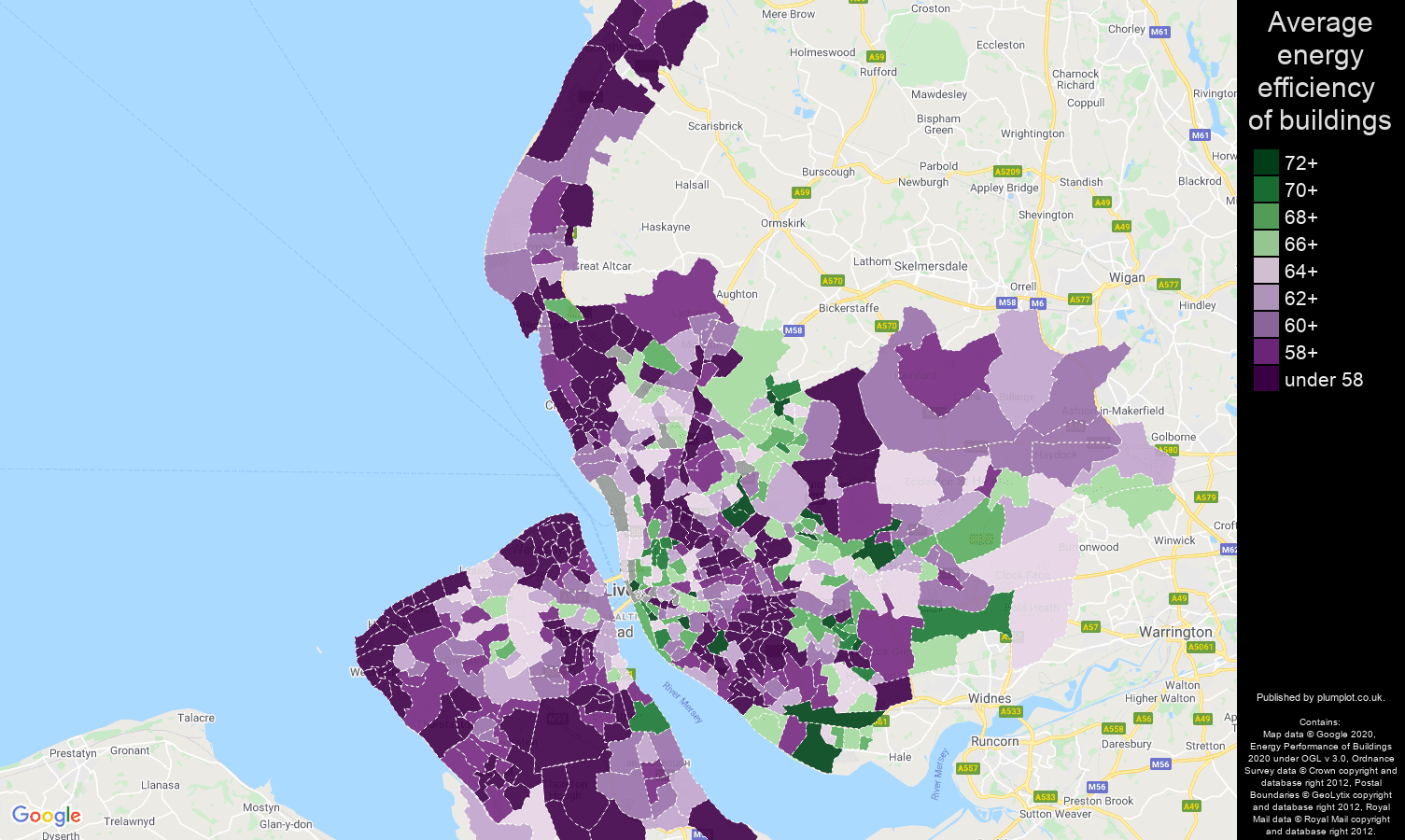 Merseyside map of energy efficiency of houses