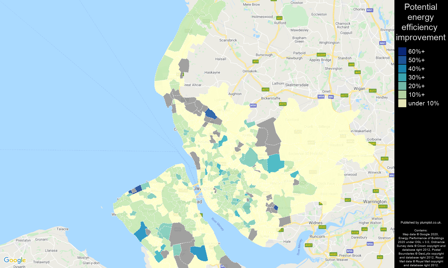 Merseyside map of potential energy efficiency improvement of flats