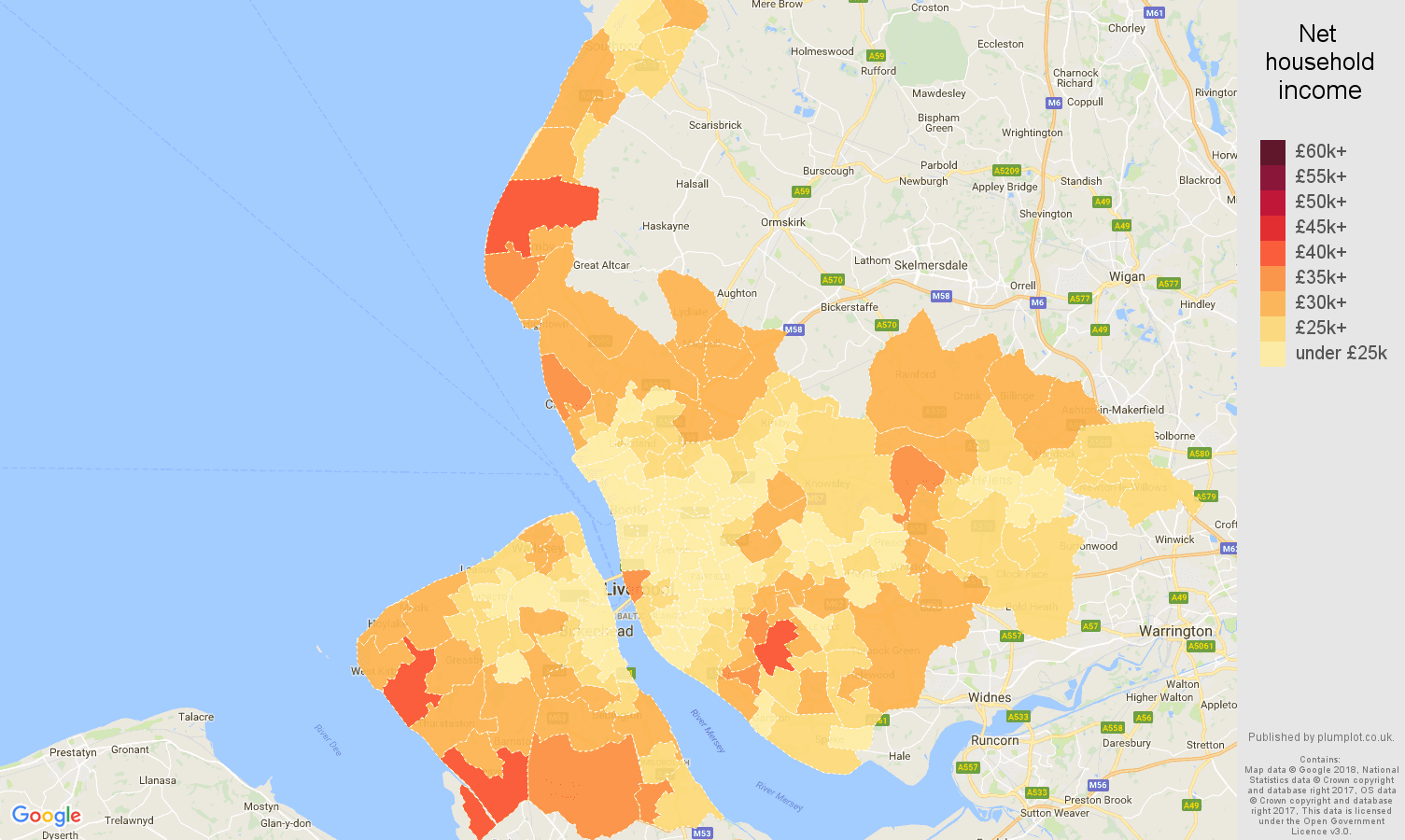 Merseyside net household income map
