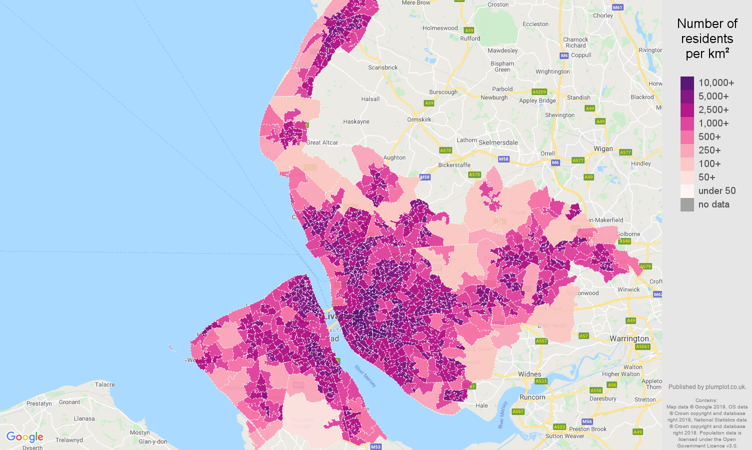 Merseyside population density map