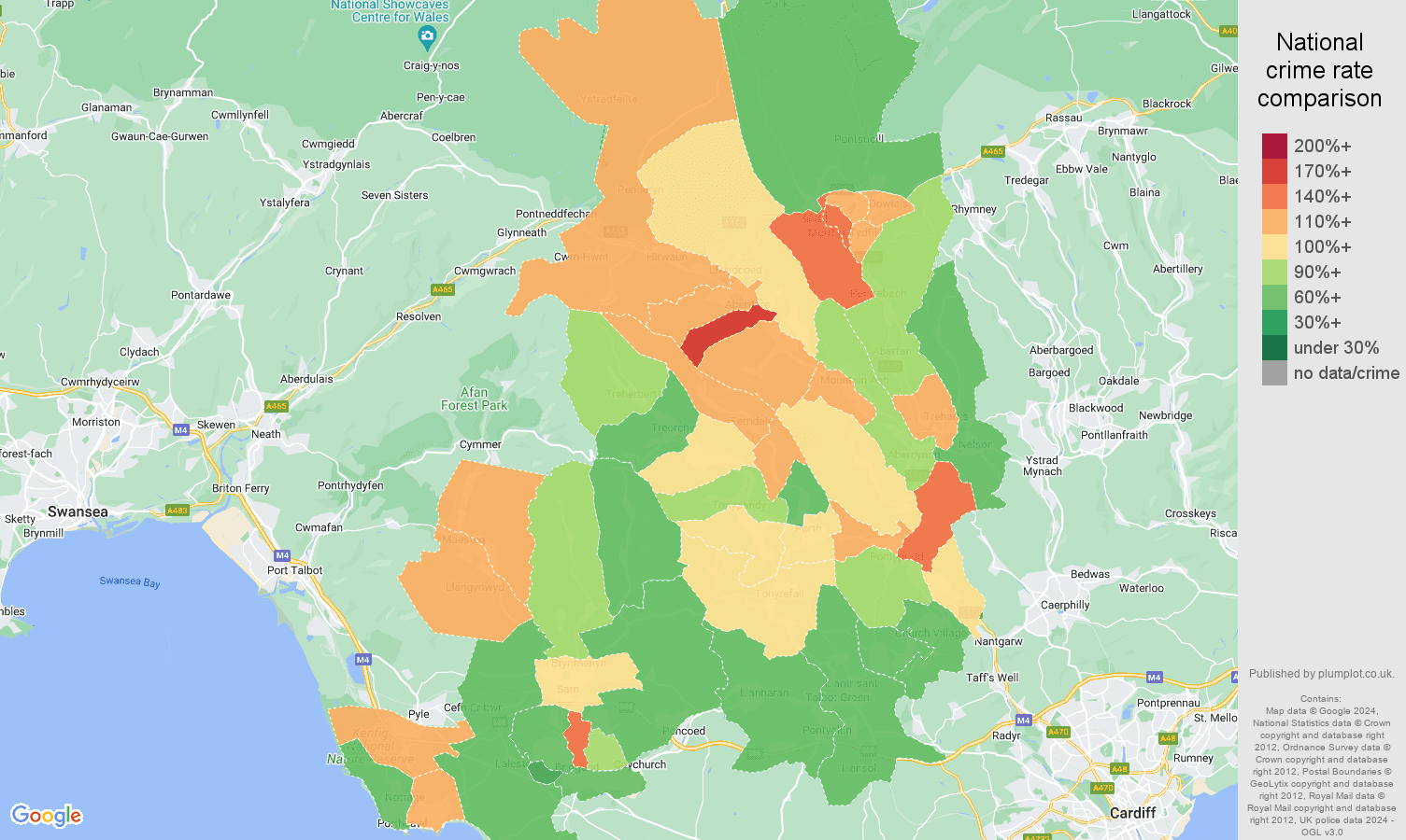 Mid Glamorgan crime rate comparison map