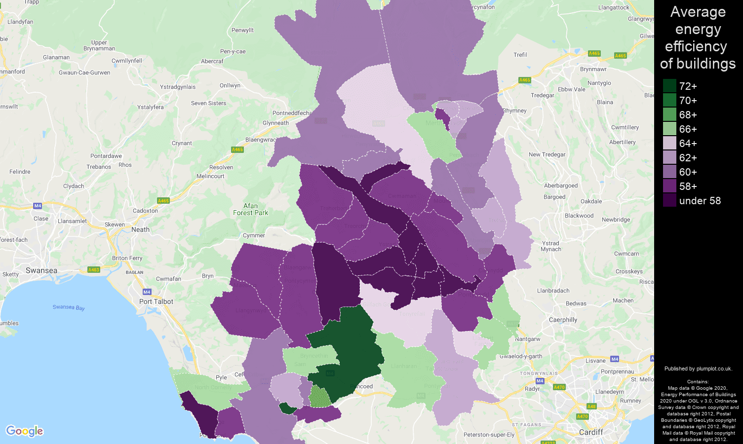 Mid Glamorgan map of energy efficiency of houses