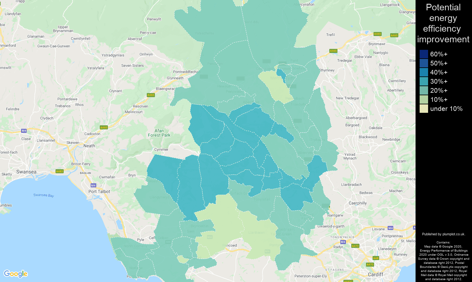 Mid Glamorgan map of potential energy efficiency improvement of houses