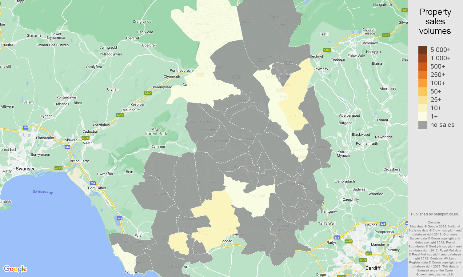 Mid Glamorgan map of sales of new properties