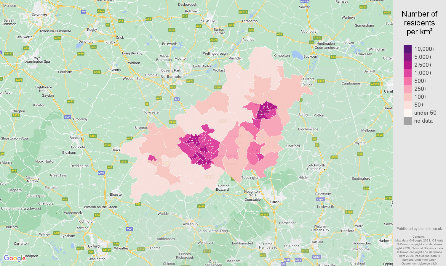 Milton Keynes population density map
