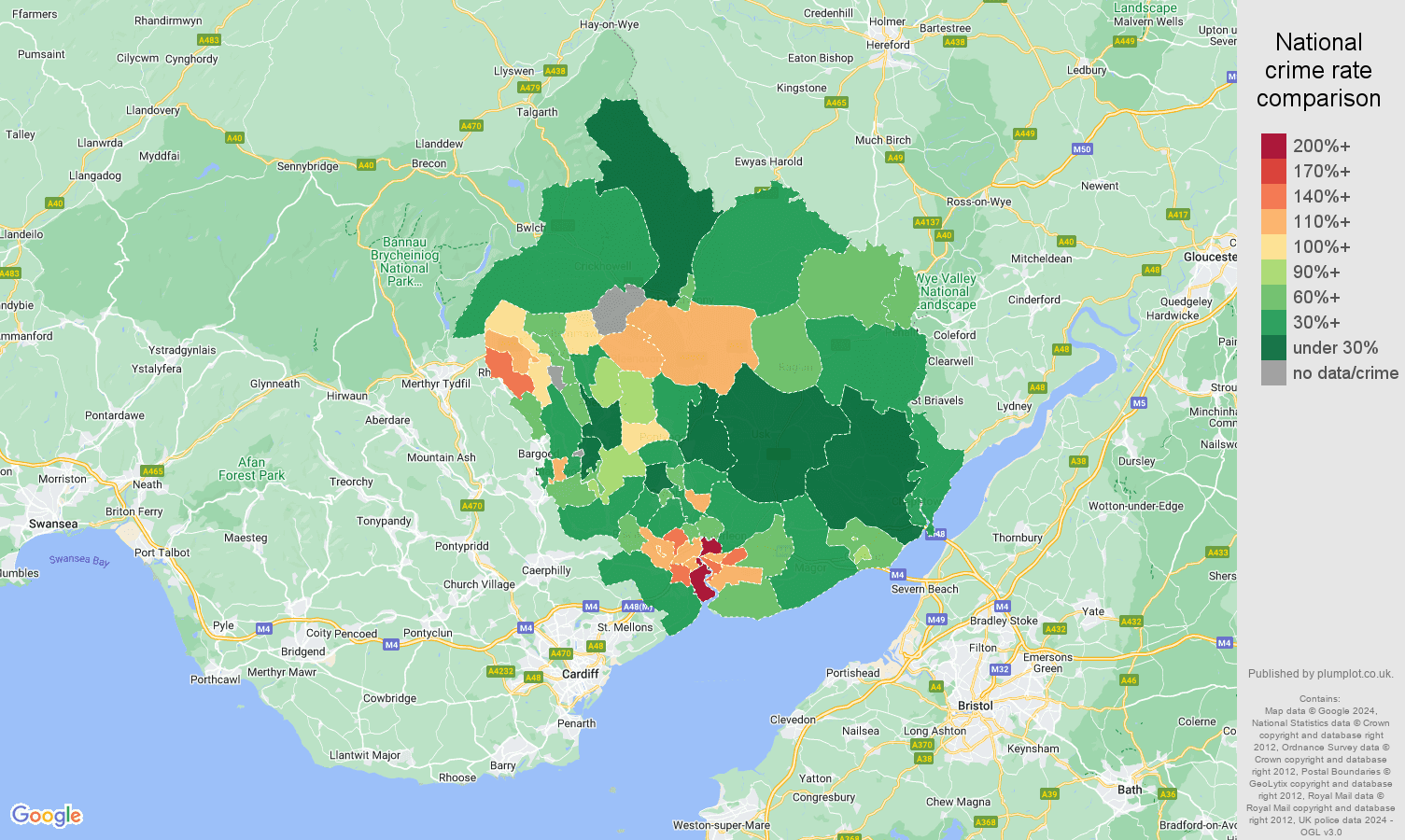 Newport drugs crime rate comparison map