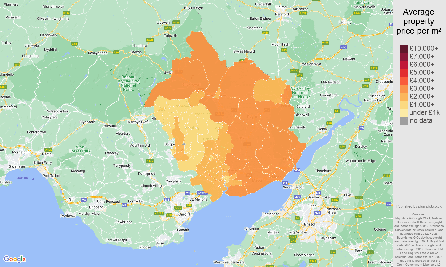 Newport house prices per square metre map