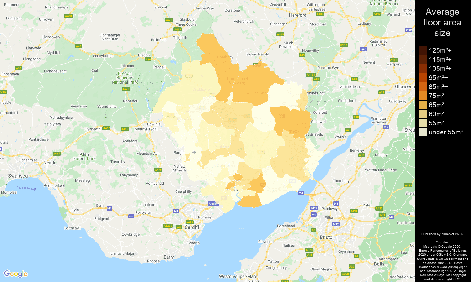 Newport map of average floor area size of flats