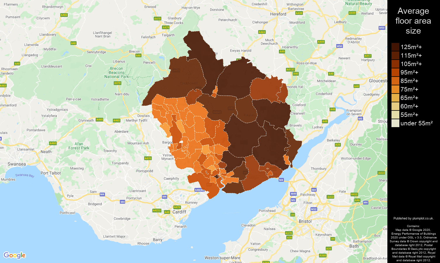 Newport map of average floor area size of houses