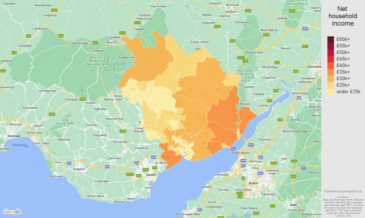 Newport net household income map