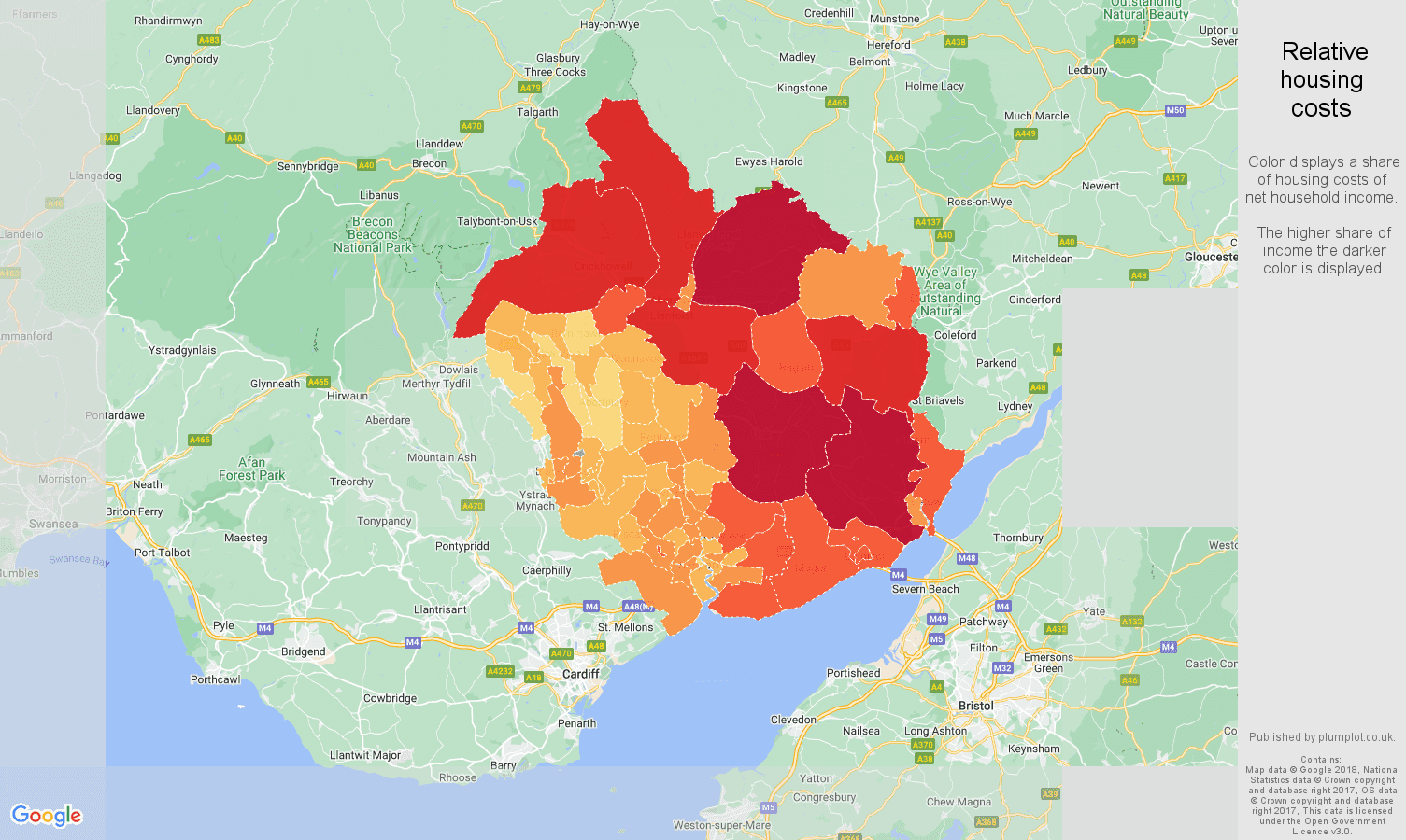 Newport relative housing costs map