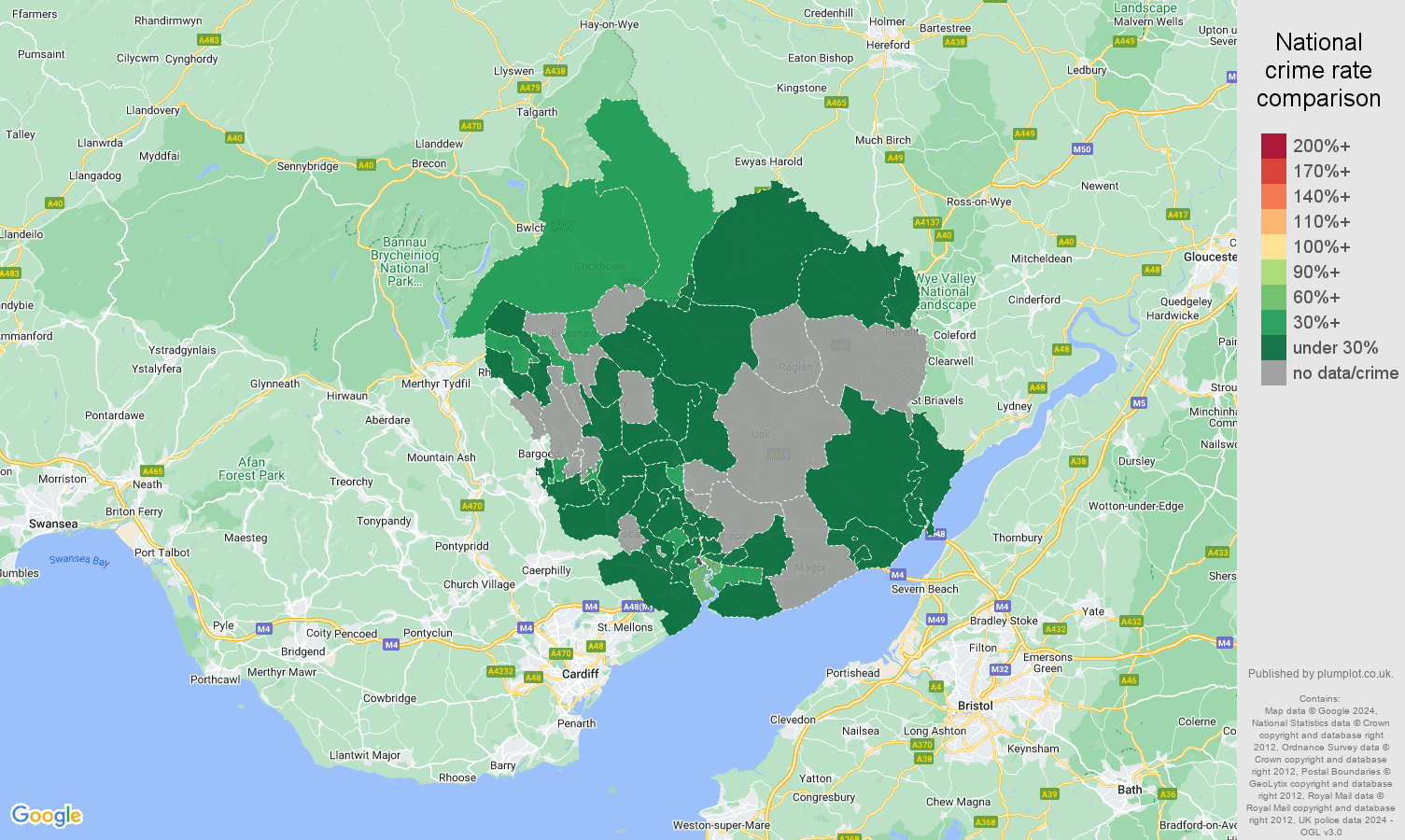 Newport theft from the person crime rate comparison map